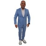 Men’s Slim Fit Light Blue Pinstripe Casual Suit Set – 2-Piece Jacket & Trousers with Red Tie - Image 3